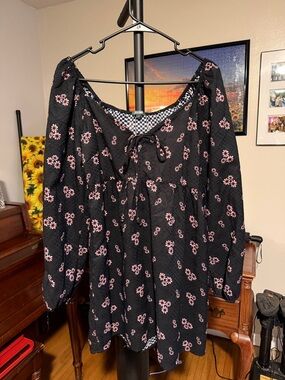 wild fable Black Mini Dress with Pink Floral Accents